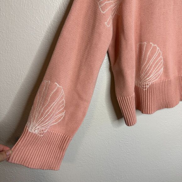 Tuckernuck Pink Seashells Camille Sweater Size Medium Coastal Cotton Embroidered - Picture 6 of 9